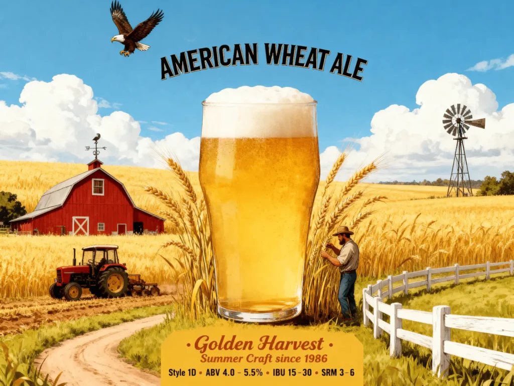 American Wheat Beer en copa tulipán mostrando su color dorado pálido turbio característico