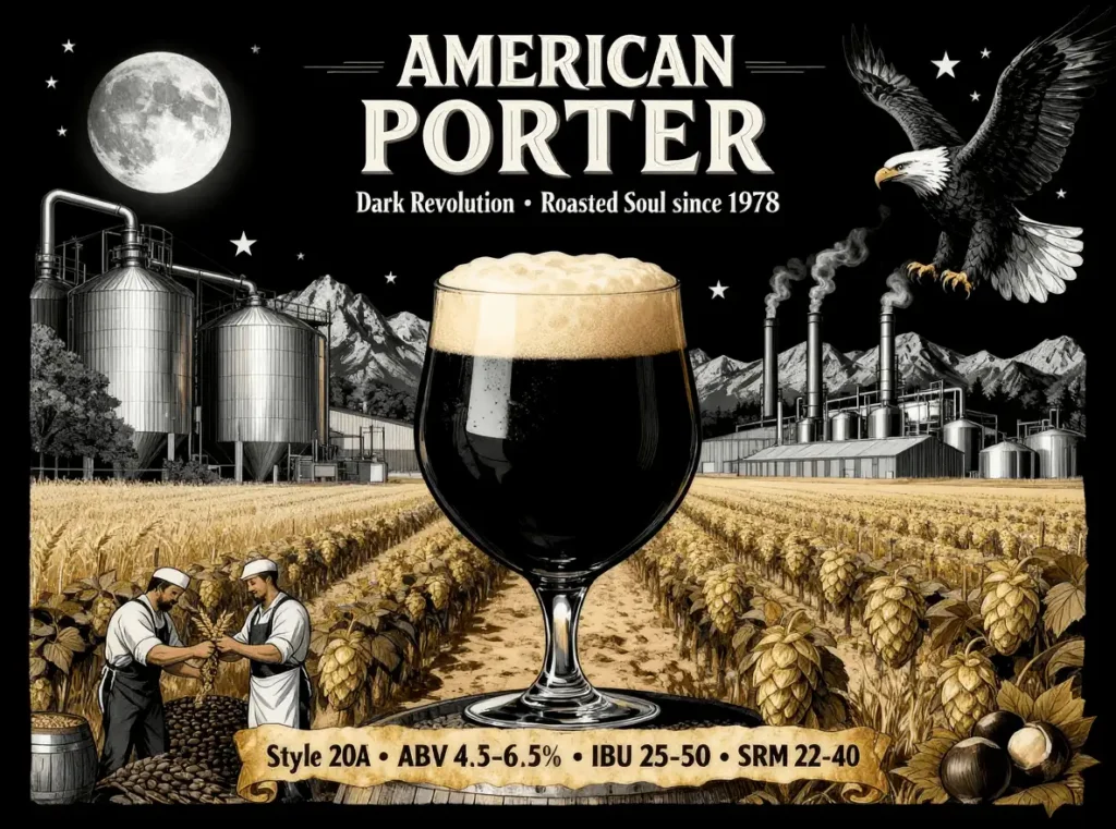 American Porter en copa tulipa mostrando su color negro profundo con reflejos rubí
