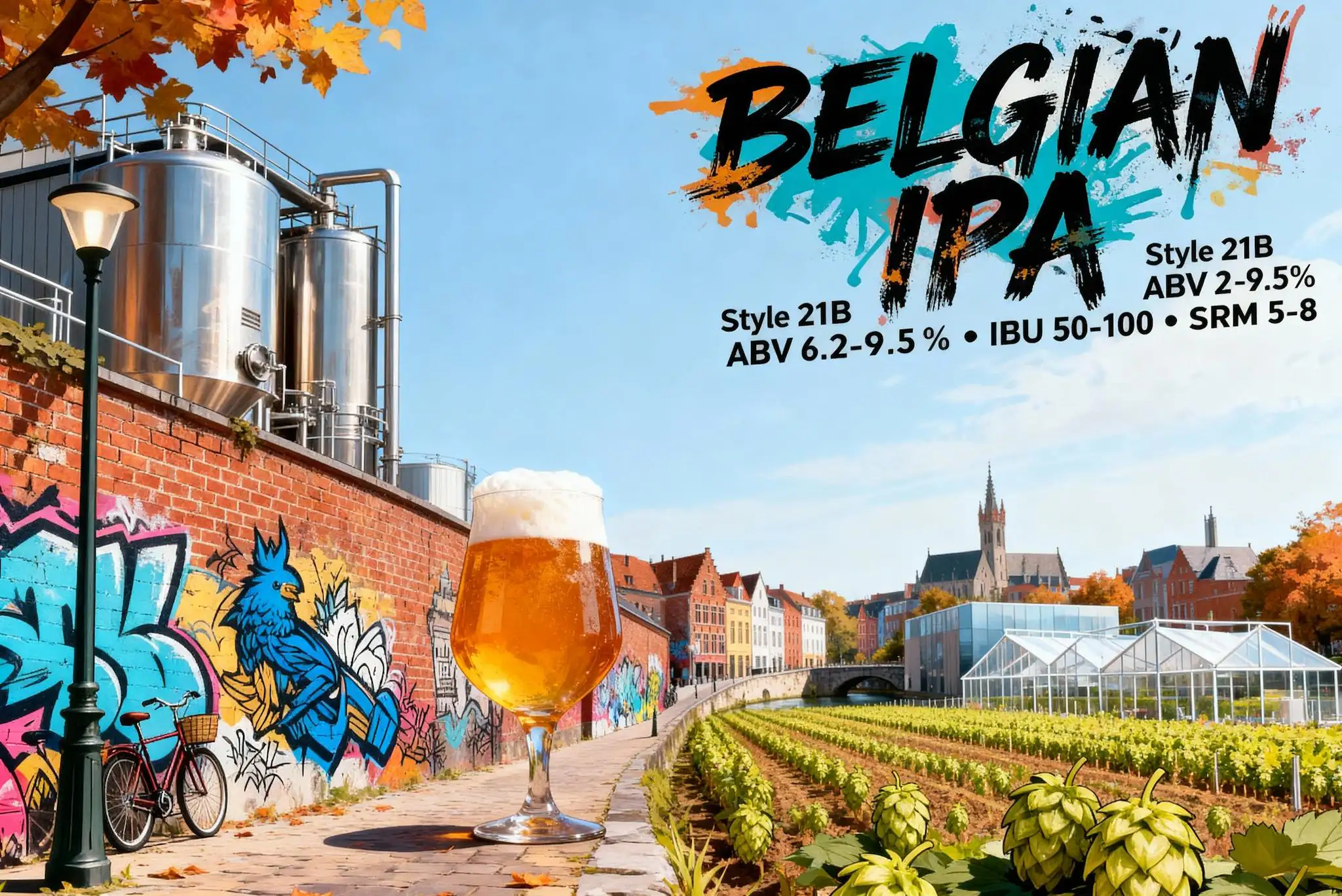 Belgian IPA en copa tulipán mostrando su color dorado brillante con espuma densa