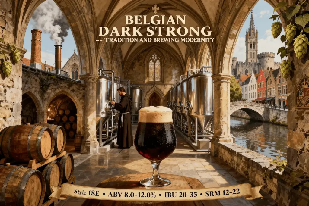 Belgian Dark Strong Ale en copa cáliz mostrando su color oscuro profundo característico