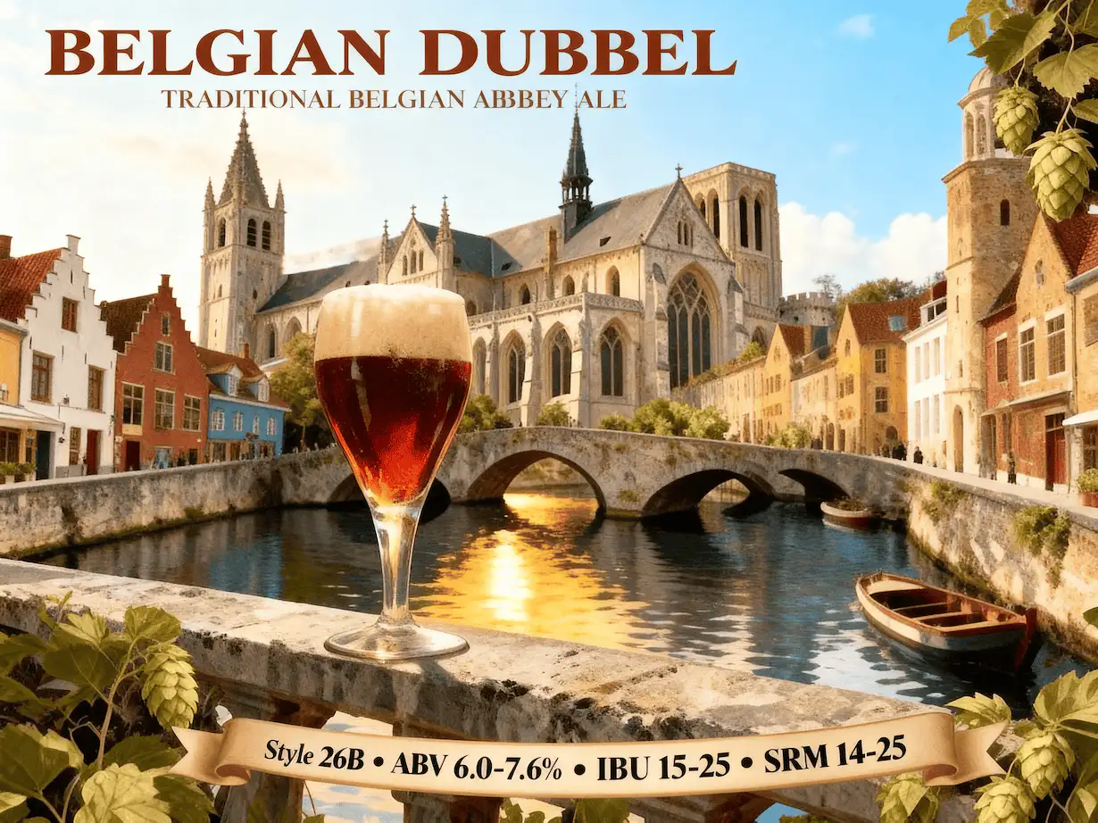 Belgian Dubbel en copa cáliz mostrando su color ámbar oscuro característico