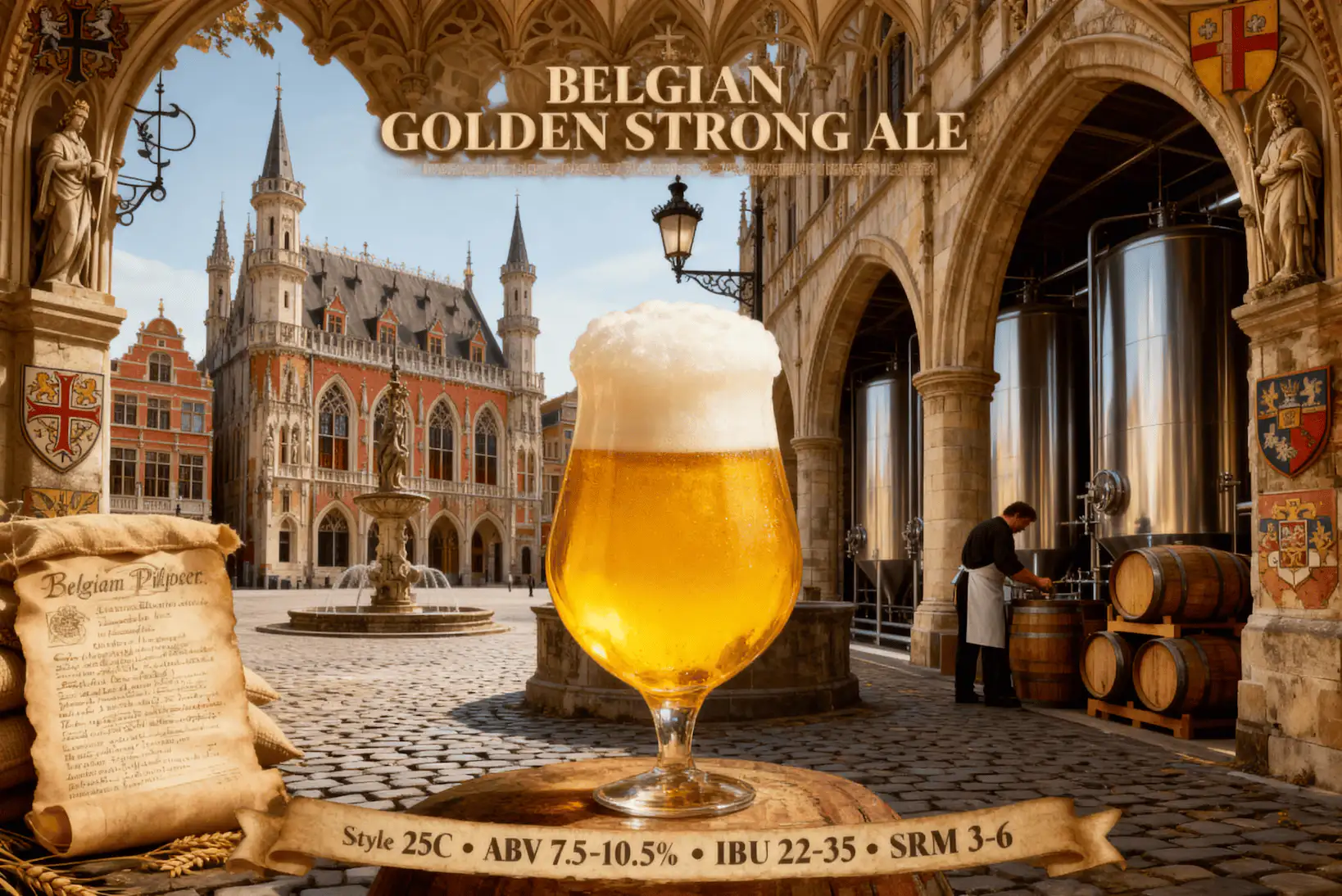 Belgian Golden Strong Ale en copa cáliz mostrando su color dorado brillante característico
