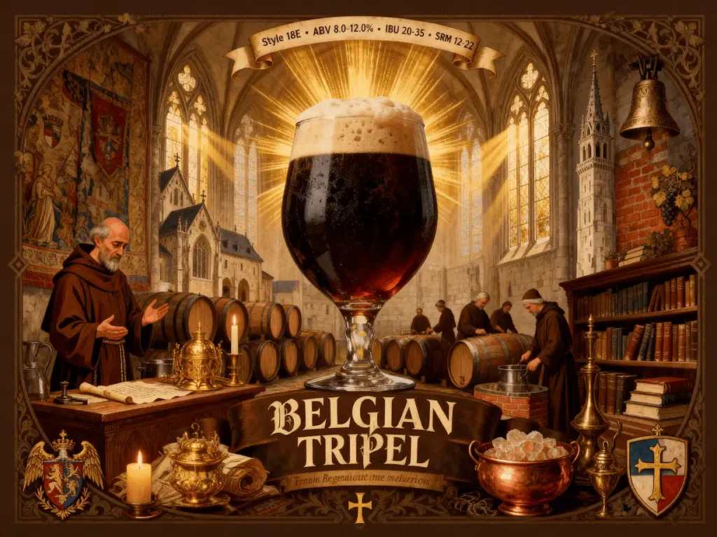 Belgian Tripel en copa cáliz mostrando su color dorado brillante con espuma rocosa