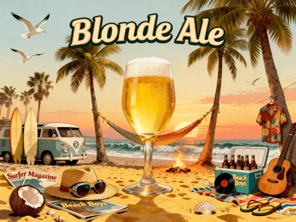 Blonde Ale en vaso pinta mostrando su color dorado claro cristalino característico
