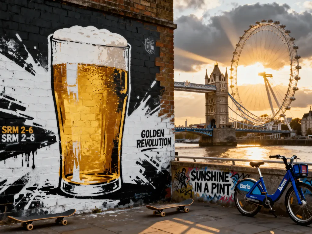 British Golden Ale en pinta inglesa mostrando su color dorado brillante característico