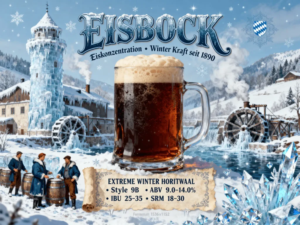 Eisbock en copa snifter mostrando su color cobrizo profundo a marrón oscuro característico
