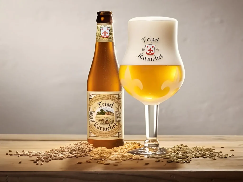 Tripel Karmeliet servida en copa mostrando su color dorado brillante y espuma cremosa