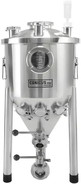 Fermentador unitank Conicus Pro 30 L con vista de ojo de buey y válvula isobárica.