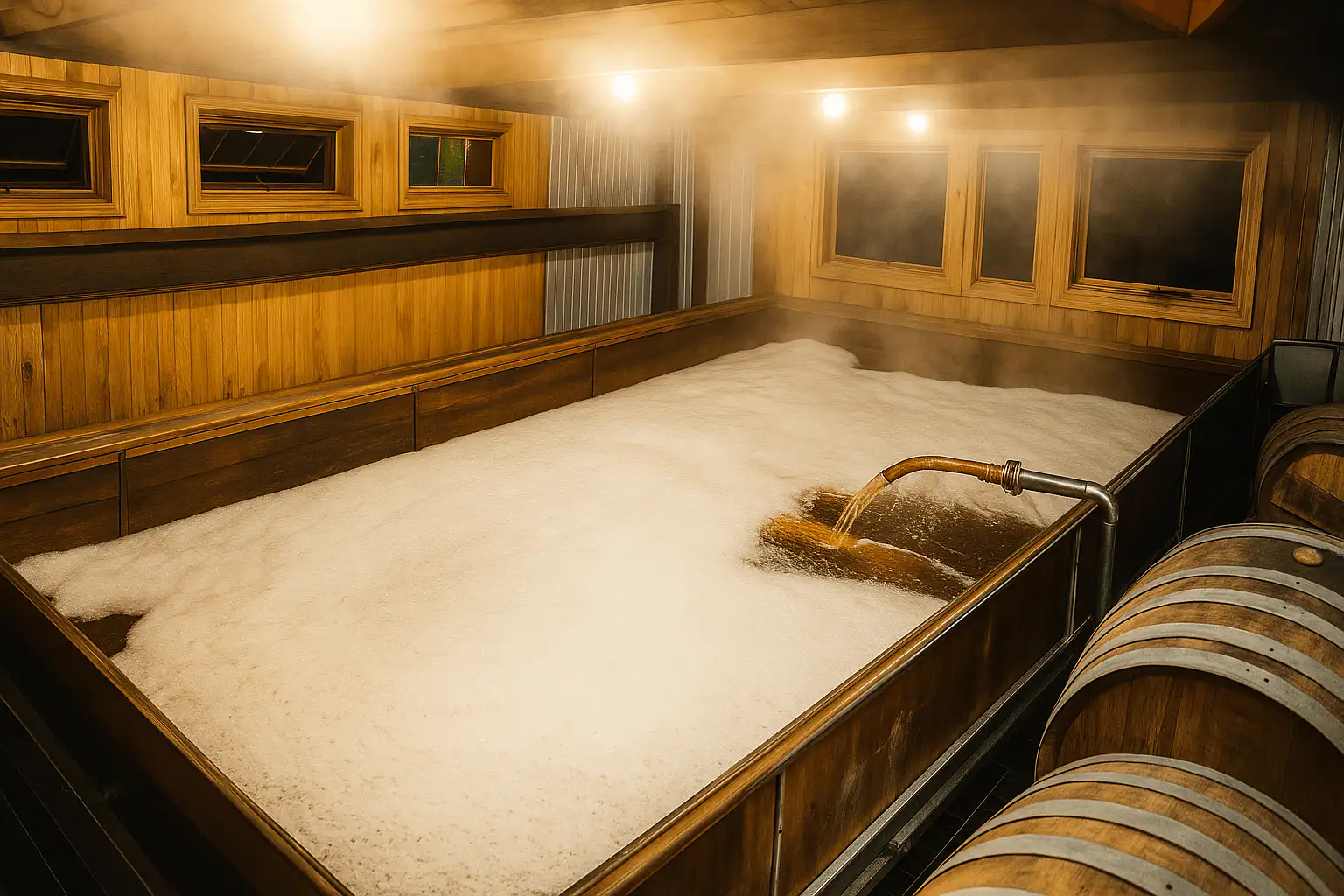 Llenado del coolship en la cervecería Jester King