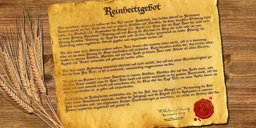 Manuscrito del Reinheitsgebot, la Ley de Pureza de la cerveza bávara de 1516