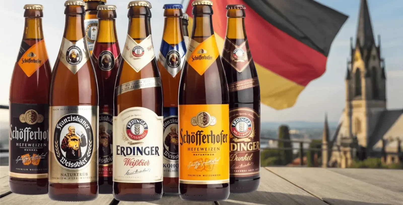 Representacion de botellas de cervezas de las cerveceras de Alemania mas populares