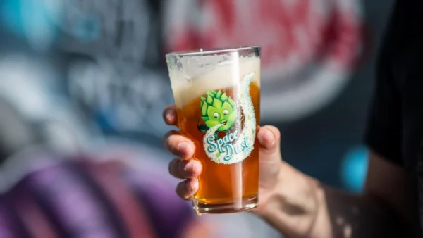 Elysian Space Dust IPA servida en su vaso