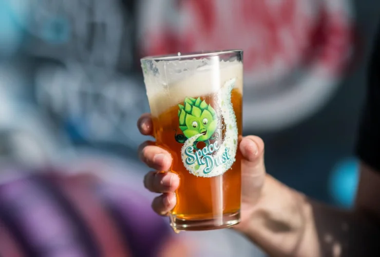 Elysian Space Dust IPA servida en su vaso