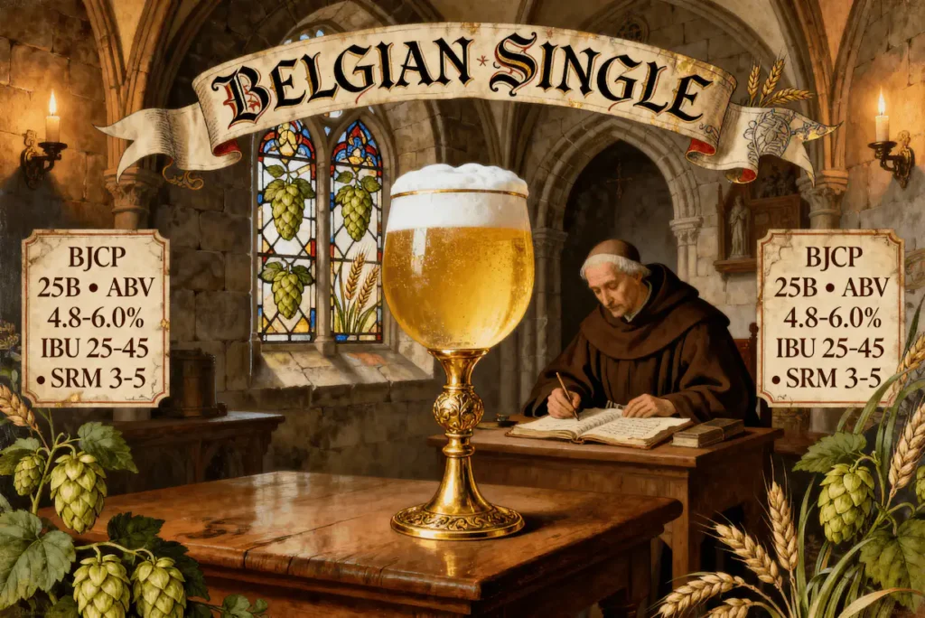 Belgian Single en cáliz trapense mostrando su color dorado pálido característico