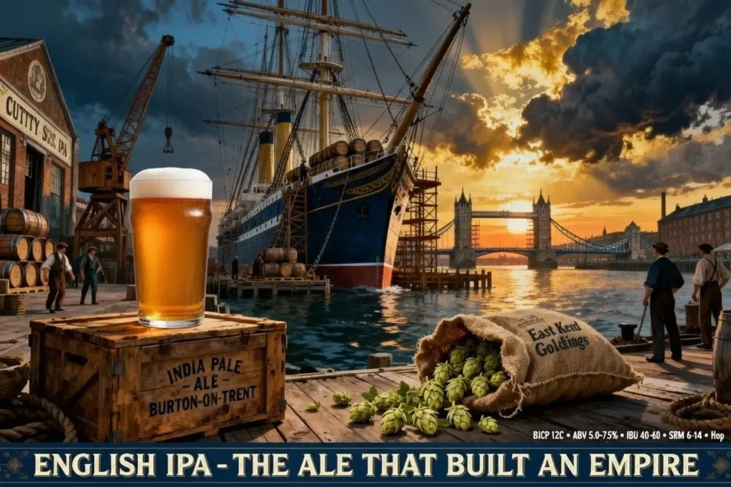 English IPA en pinta inglesa mostrando su color ámbar dorado característico
