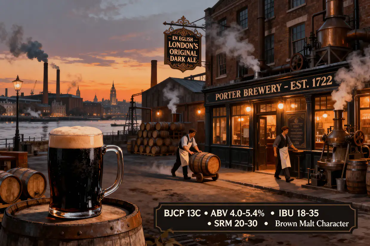 English Porter en pinta tradicional mostrando su color oscuro característico