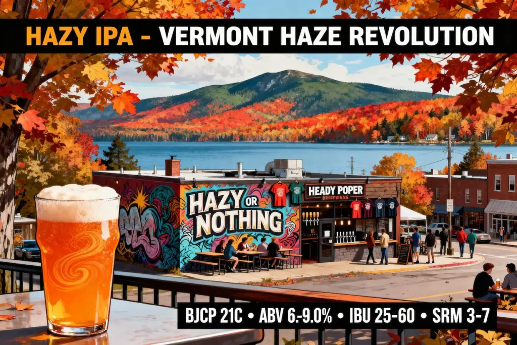 Hazy IPA en copa tulipán mostrando su turbidez naranja-dorado característica