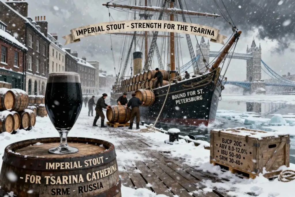 Imperial Stout en copa snifter mostrando su color negro opaco característico