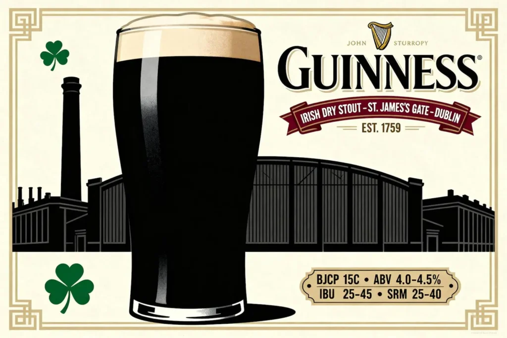 Irish Stout en pinta irlandesa mostrando su color negro profundo con espuma cremosa característica