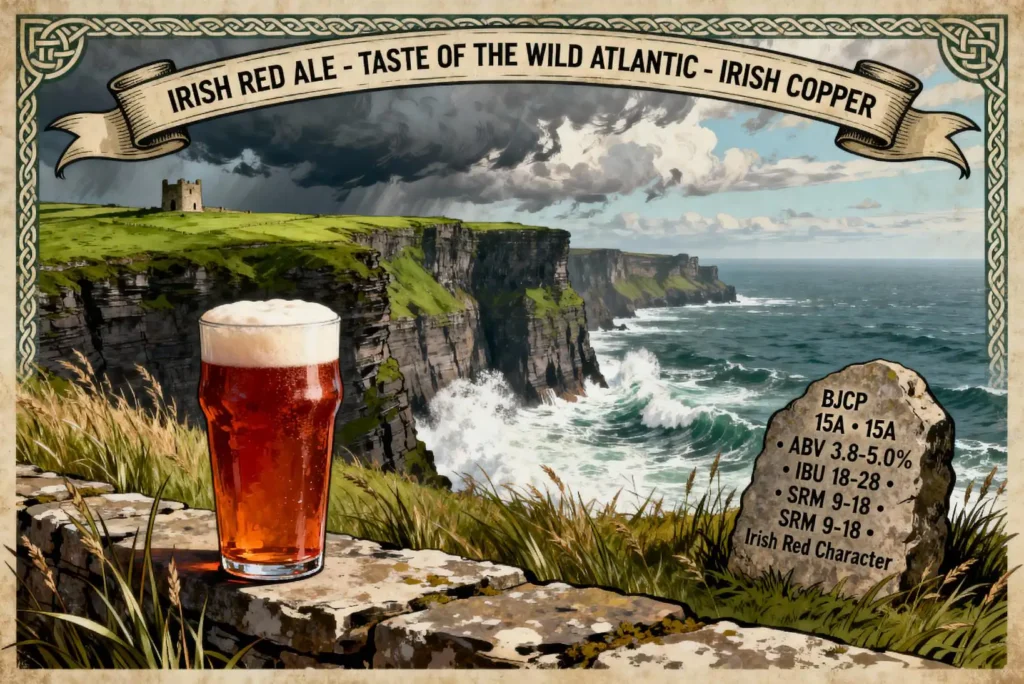 Irish Red Ale en vaso pint mostrando su color cobre-rojizo característico