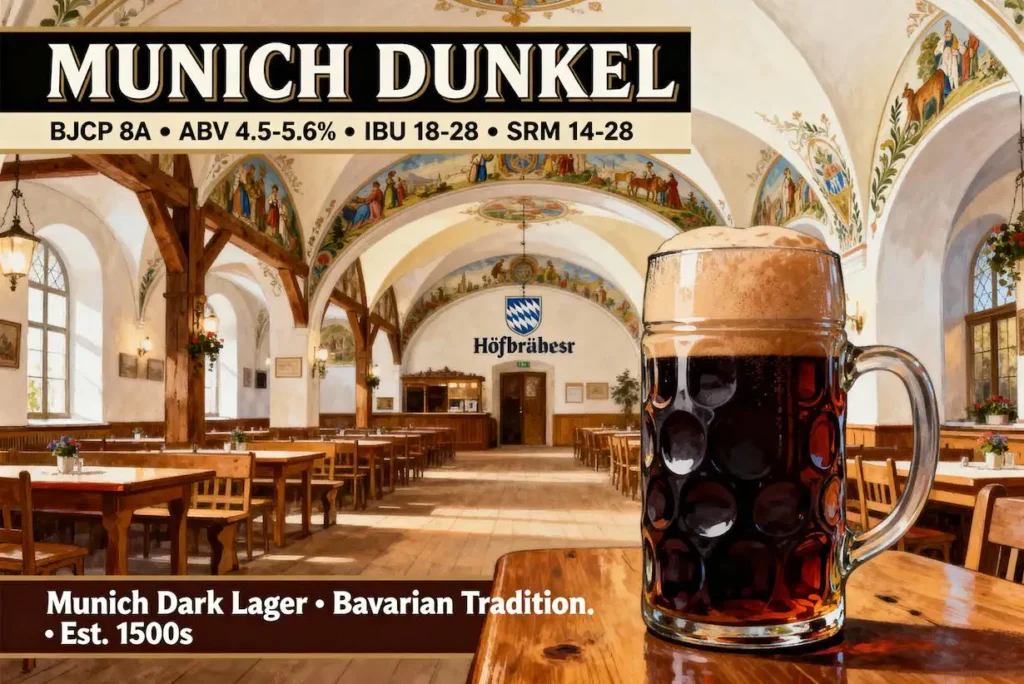 Munich Dunkel en jarra Masskrug mostrando su color marrón cobrizo característico