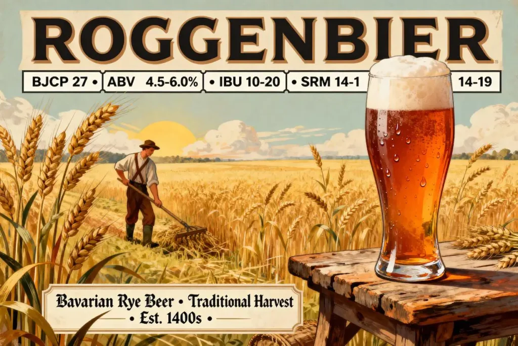Roggenbier en vaso weizen mostrando su color cobrizo oscuro y espuma cremosa característica