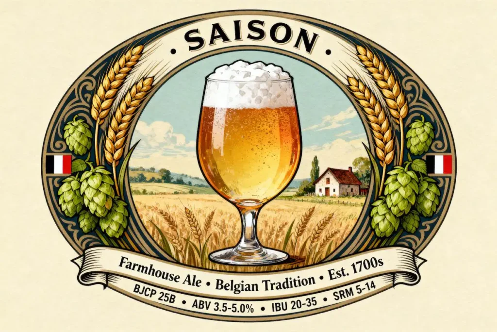 Saison en copa tulipán mostrando su color dorado y espuma blanca persistente