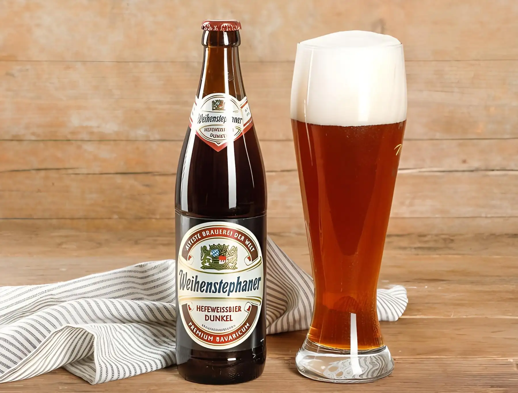 Weihenstephaner Hefeweissbier Dunkel servida en vaso weizen tradicional