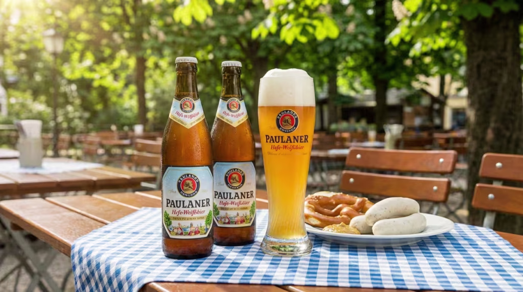 Botella de Paulaner Hefe-Weissbier cerveza de trigo alemana Múnich